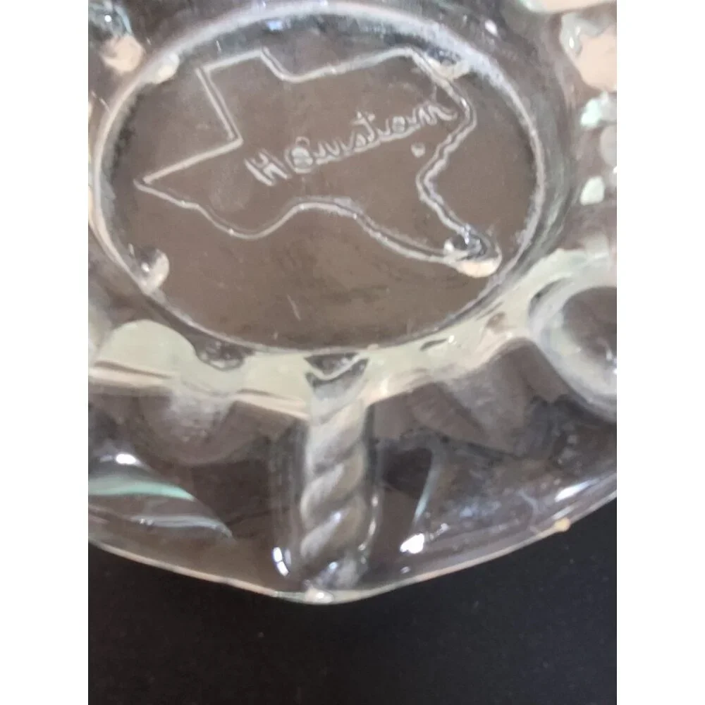 Vintage Houston Texas Heavy Glass‎ Ashtray Embossed Map Design